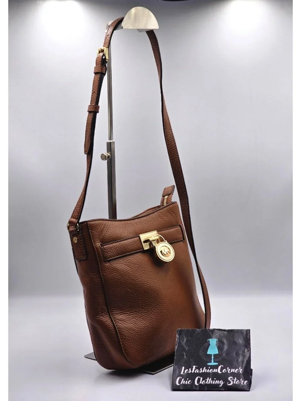 Michael Kors Women's Tan Pebbled Leather Hamilton Traveler Crossbody Bag  3371